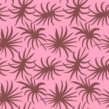 Hand drawn seamless pattern with pink palm leaves monstera leaf, beige baby girl fabric print. Tropical jungle holiday vacation design, cute summer plant nature