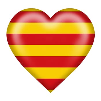 A Catalonia flag heart button isolated on white with clipping path 3d illustration
