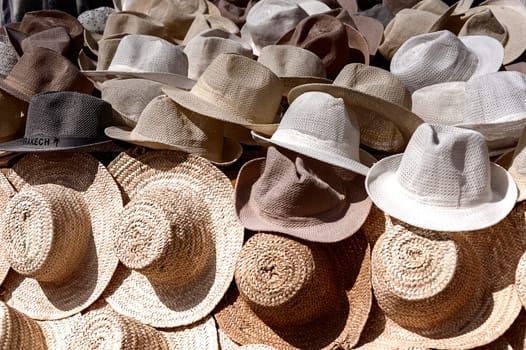 Straw hats for sale in the Souk of Marrakech, Morocco