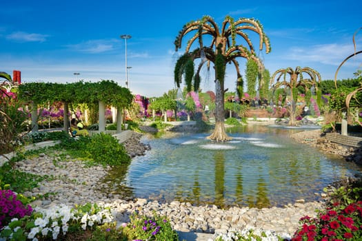 DUBAI, UAE - MARCH, 2021 : Dubai miracle garden flower exposition views