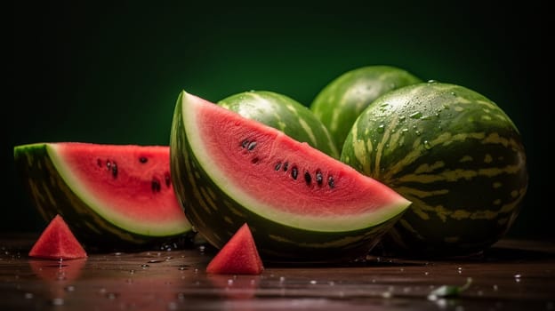 Slices of watermelons on cutting board. Ai Generative.