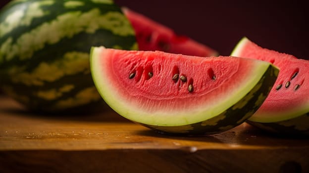 Slices of watermelons on cutting board. Ai Generative.