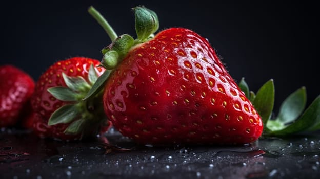 Strawberries fresh strawberry. Professional macro . Ai Generative