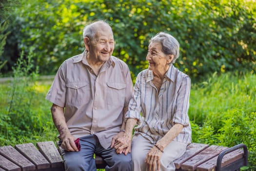 Elderly couple in love. Senior husband and wife holding hands and bonding with true emotions.