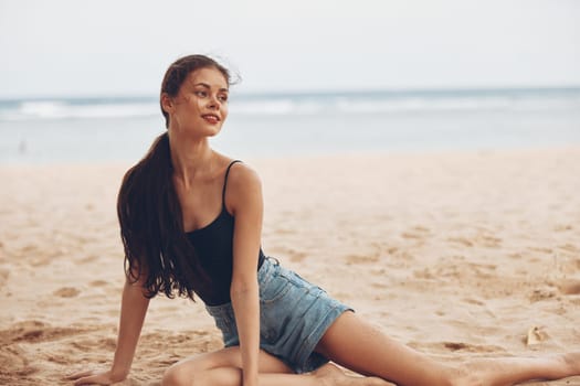 hair woman bali pretty nature sea sitting sexy long smile beauty back beach view ocean travel body adult freedom carefree vacation water sand