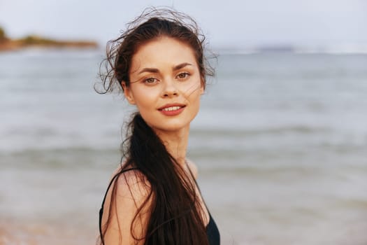 woman travel smile tropical enjoyment sunlight lifestyle sand running outdoor summer young sea happiness ocean happy beautiful vacation adult sunset beach