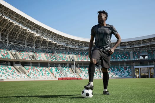 Football lifestyle. Man plays the match, game. Big dream, future professional player.