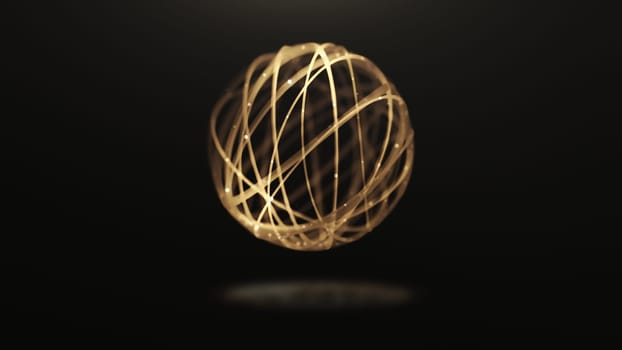 3d render golden lines with glitter forming a circle on black background in 4k