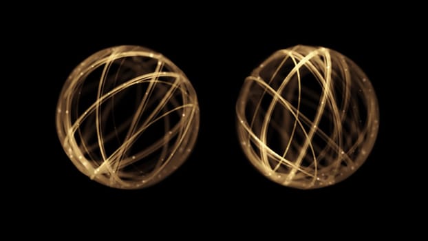 3d render golden lines with glitter forming a circle on black background in 4k