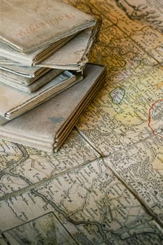 Ancient topographic maps on a table