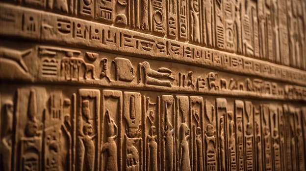 Egyptian hieroglyphs carved on the stone, generative AI