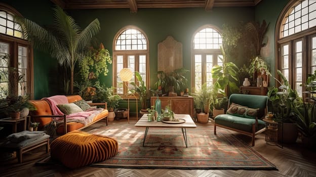 Tropical Living Room - generative AI - AI generated