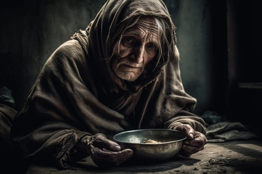 Hunger Poor Poverty. Social inequality, homeless or beggar begging for help sitting at dirty slum,human rights,donate and charity for underprivileged children in third world. Generative AI