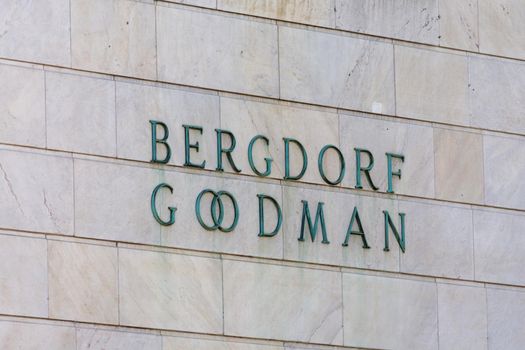 NEW YORK, USA - MAY 15, 2019: Bergdorf Goodman store sign in New York Manhattan