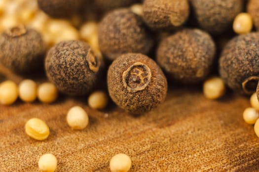 Indian spices, dried black mustard seeds. Close up. Selective focus