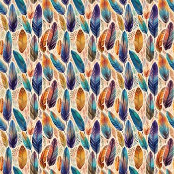 Bird feathers seamless pattern, a watercolor illustration. Generative ai