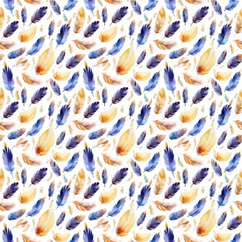 Bird feathers seamless pattern, a watercolor illustration. Generative ai