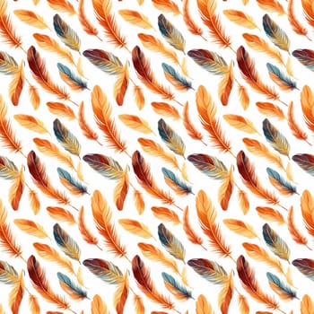 Bird feathers seamless pattern, a watercolor illustration. Generative ai