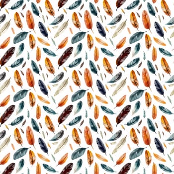 Bird feathers seamless pattern, a watercolor illustration. Generative ai