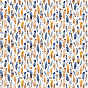 Bird feathers seamless pattern, a watercolor illustration. Generative ai