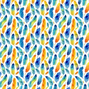 Bird feathers seamless pattern, a watercolor illustration. Generative ai