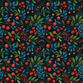 seamless pattern on dark background flowers leaves and berries. generative ai