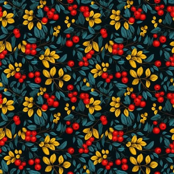 seamless pattern on dark background flowers leaves and berries. generative ai