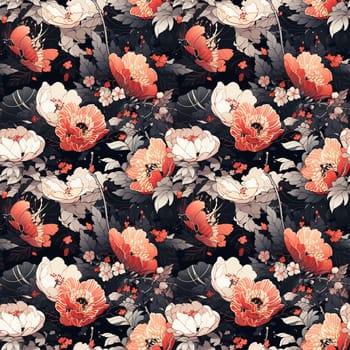 Seamless pattern flowers and leaves. Pattern in Japanese style. generative ai