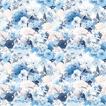Seamless pattern blue flowers and leaves. Pattern in Japanese style. generative ai