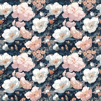 Seamless pattern blue flowers and leaves. Pattern in Japanese style. generative ai