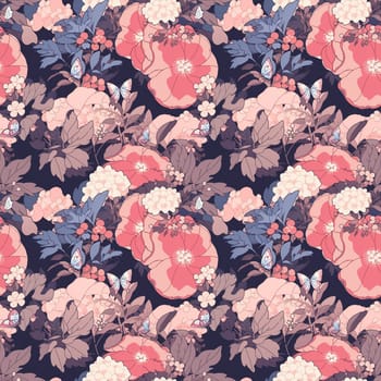 Seamless pattern flowers and leaves. Pattern in Japanese style. generative ai