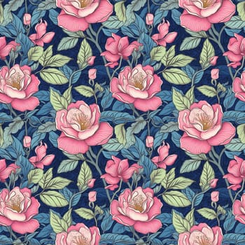 Seamless pattern flowers and leaves. Pattern in Japanese style. generative ai