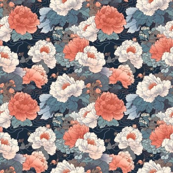 Seamless pattern flowers and leaves. Pattern in Japanese style. generative ai