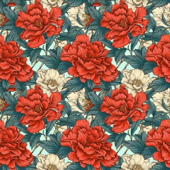 Seamless pattern flowers and leaves. Pattern in Japanese style. generative ai