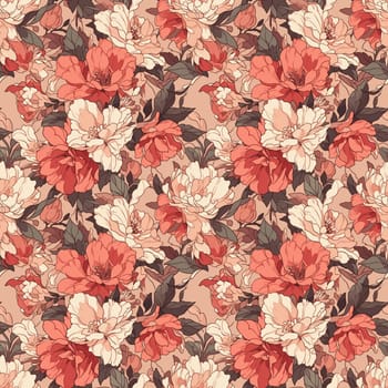 Seamless pattern flowers and leaves. Pattern in Japanese style. generative ai