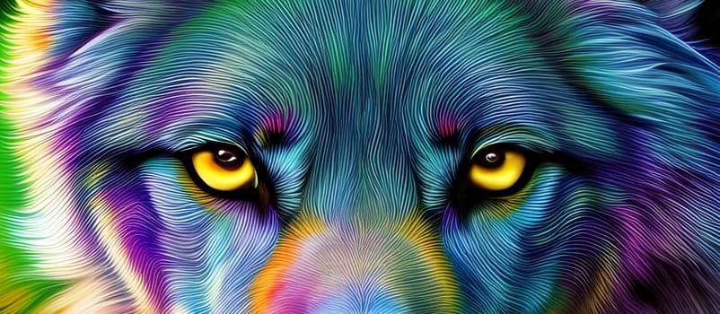 The yellow eyes of a  blue wolf. Generative AI.