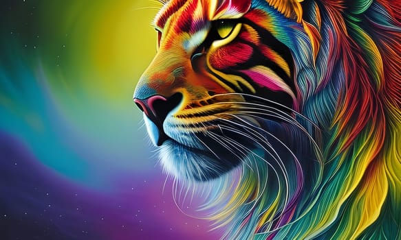 A multi colored lion portrait. Generative AI