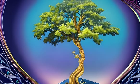 Cosmic green tree of life. Generative AI