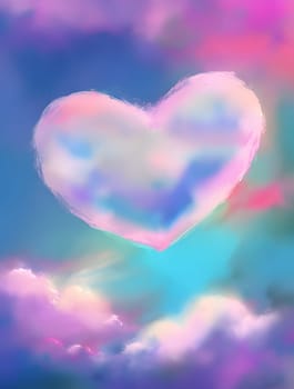 Pink heart in the clouds as abstract background. Valentine's day cloud. Generative Ai