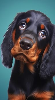 Portrait of a puppy, setter on a black background. Close-up. Generative AI. High quality illustration
