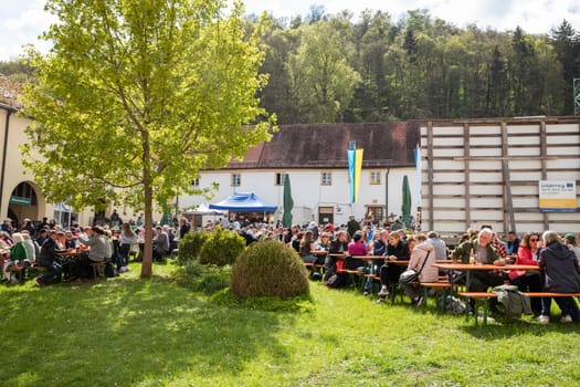 Berching,germany,30-04-2023:the famous labor day in germany with party beer and musicx