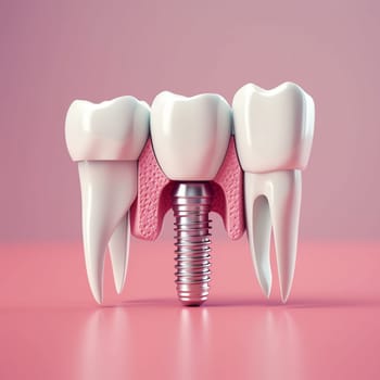 Close up of dental teeth implant. 3D rendering