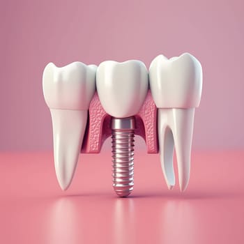 Close up of dental teeth implant. 3D rendering