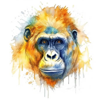 Splash watercolor monkey illustration - generative AI - AI generated