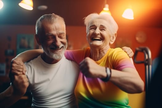 Old people healthy lifestyles, Gym, Fitness, doing sport, Elderly, people hiking and happy fitness , relax trekking together. Health, wellness , sport active lifestyle motivation with cardio