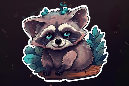 Cute racoon sticker. High quality photo