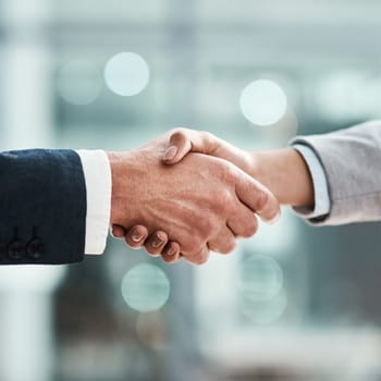 Business people, handshake and corporate meeting, welcome and introduction or lawyer agreement and success. Professional man, partner or clients shaking hands in thank you, interview or legal deal.