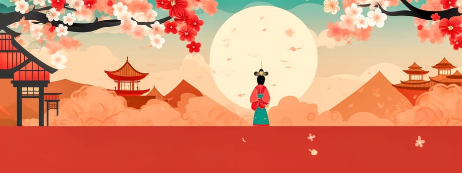 Japanese culture banner with copy space, made with Generative AI. High quality illustration