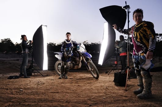 Motocross is perfect for an adrenaline junkie. a motocross rider taking part in a photoshoot