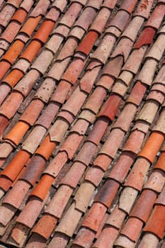 Roof tiles of an old house in a village